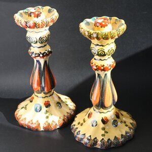 Set of 2 Large Candlestick Holders Handpainted Made in Italy